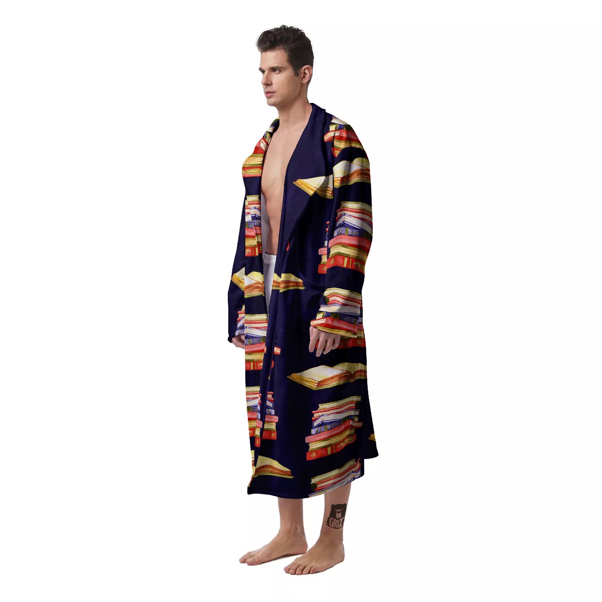 Bookshelf Watercolor Print Pattern Men's Robe-grizzshop