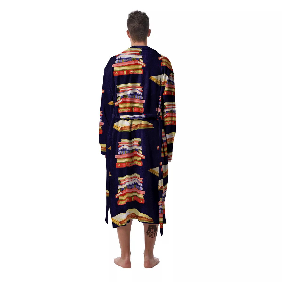 Bookshelf Watercolor Print Pattern Men's Robe-grizzshop