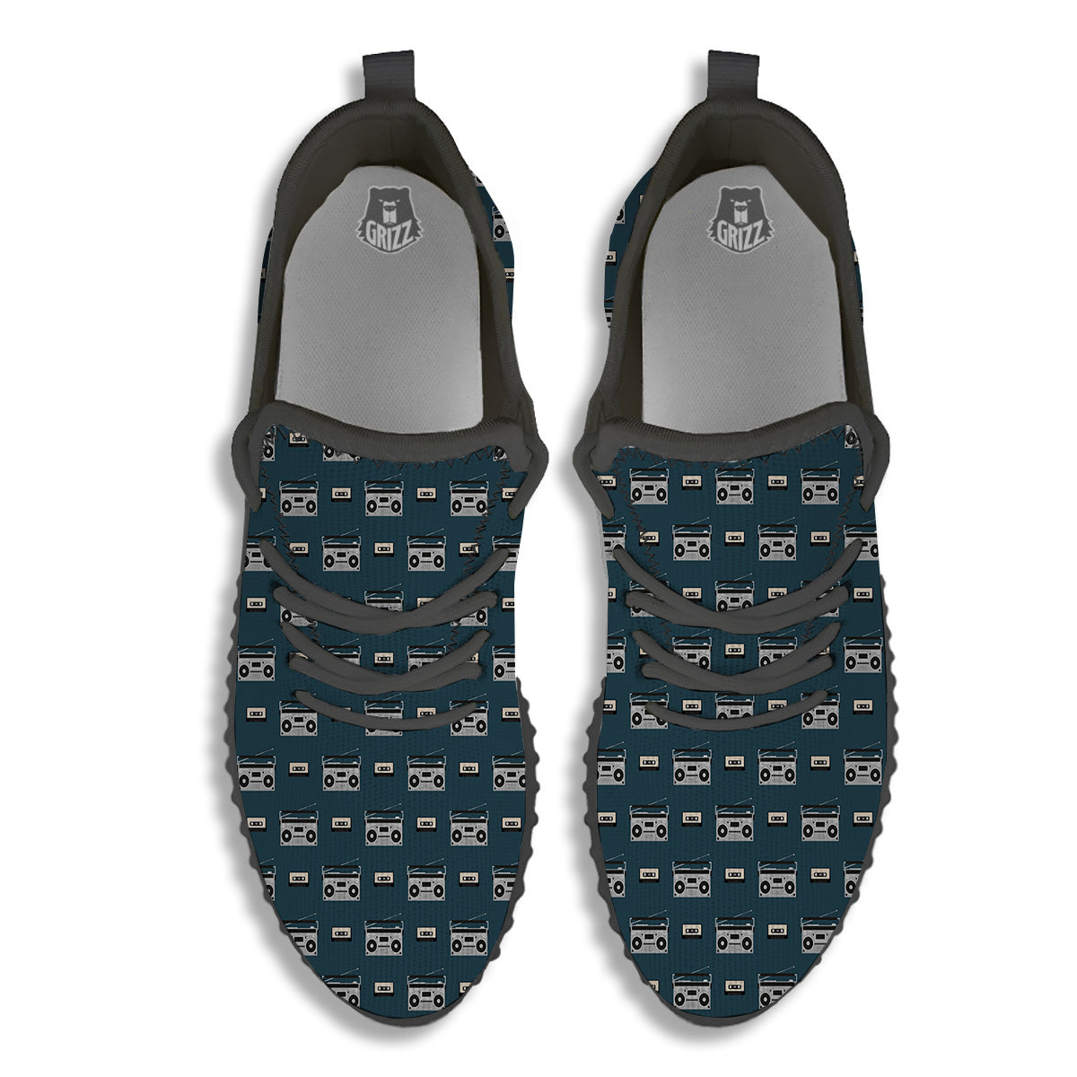 Boombox And Cassette Tape Print Pattern Black Walking Shoes-grizzshop
