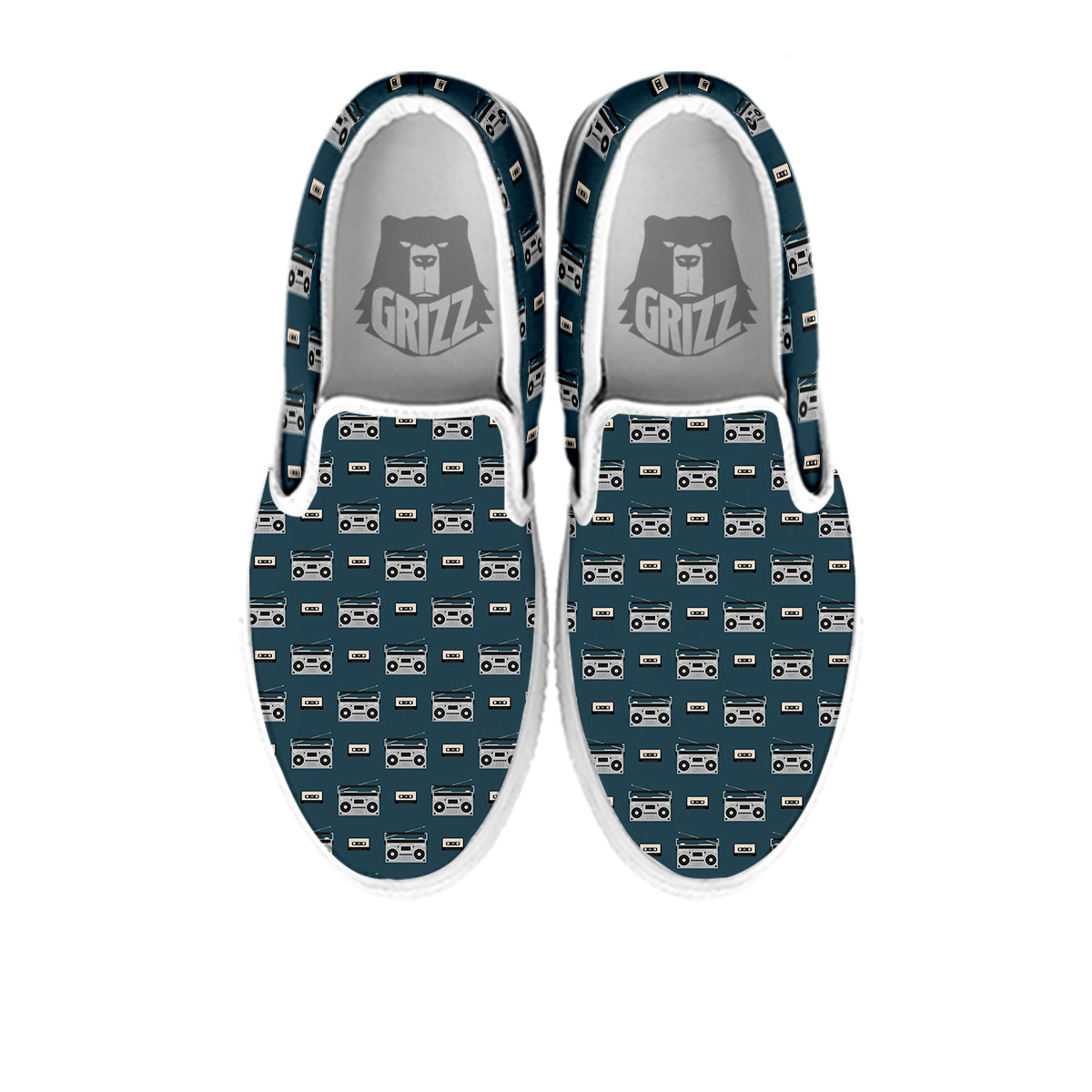 Boombox And Cassette Tape Print Pattern White Slip On Shoes-grizzshop