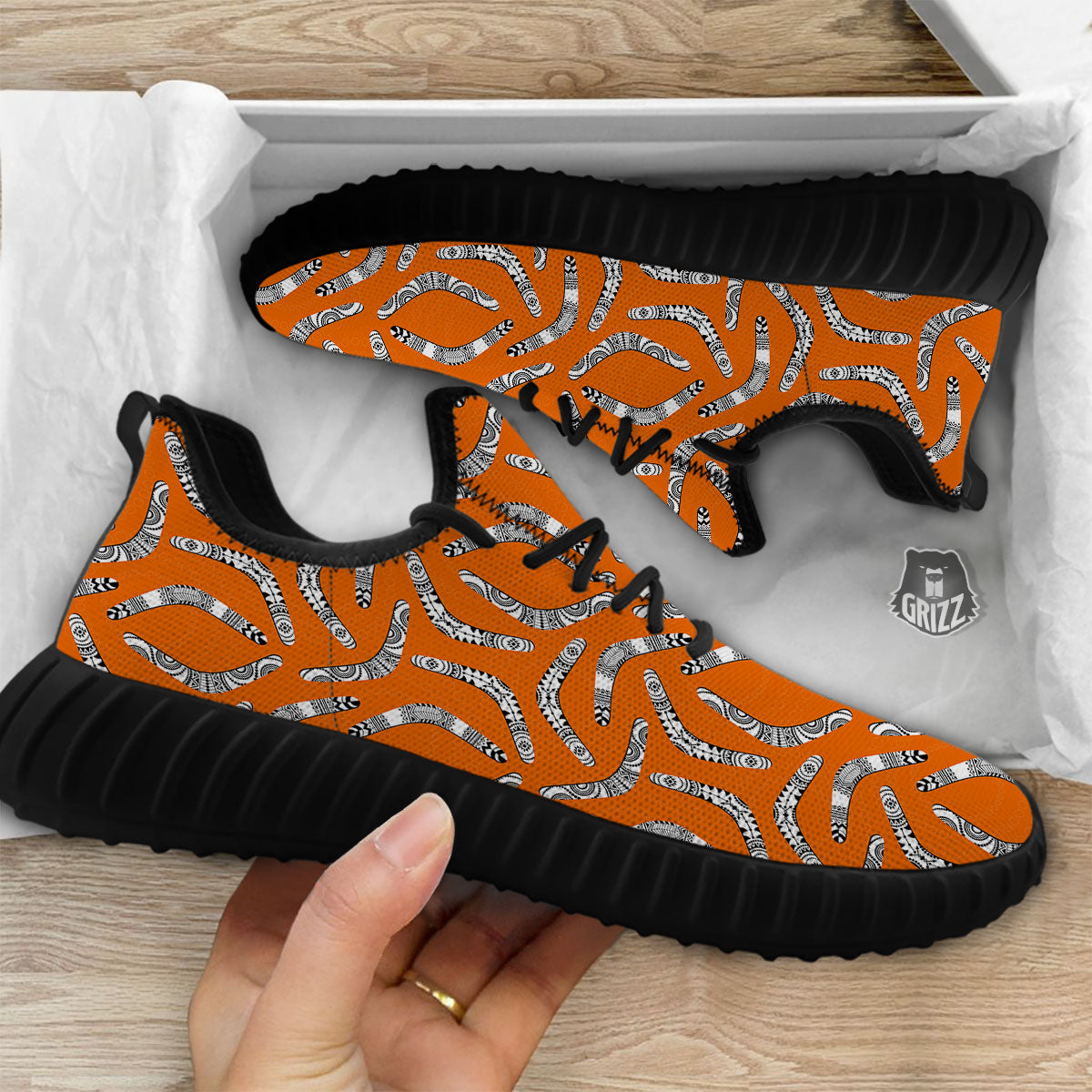 Boomerang Australian Aboriginal Print Black Walking Shoes-grizzshop