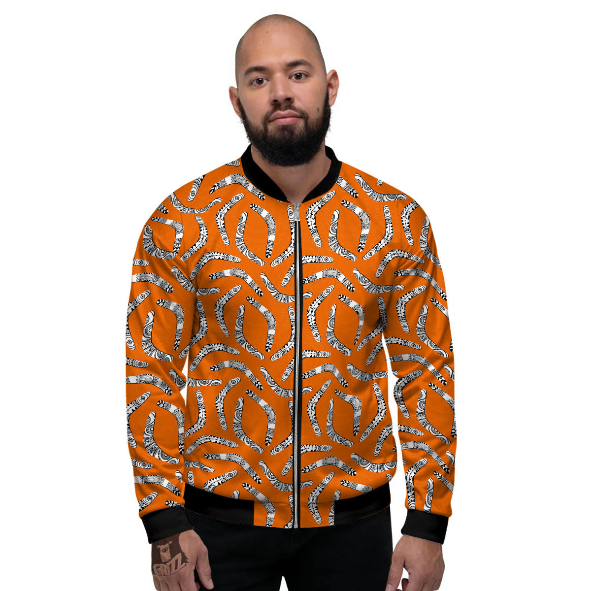 Boomerang Australian Aboriginal Print Men's Bomber Jacket-grizzshop