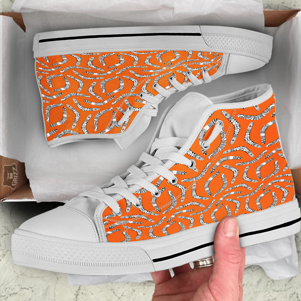 Boomerang Australian Aboriginal Print White High Top Shoes-grizzshop