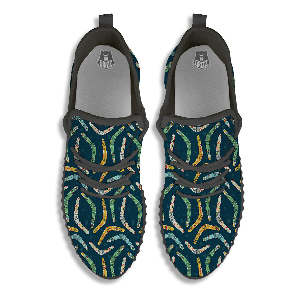 Boomerang Australian Print Pattern Black Walking Shoes-grizzshop