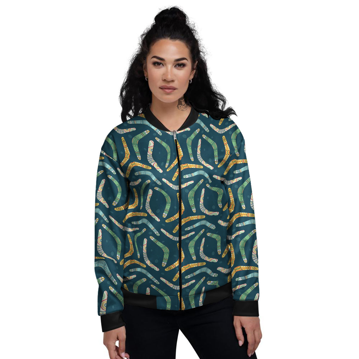 Boomerang Australian Print Pattern Women's Bomber Jacket-grizzshop