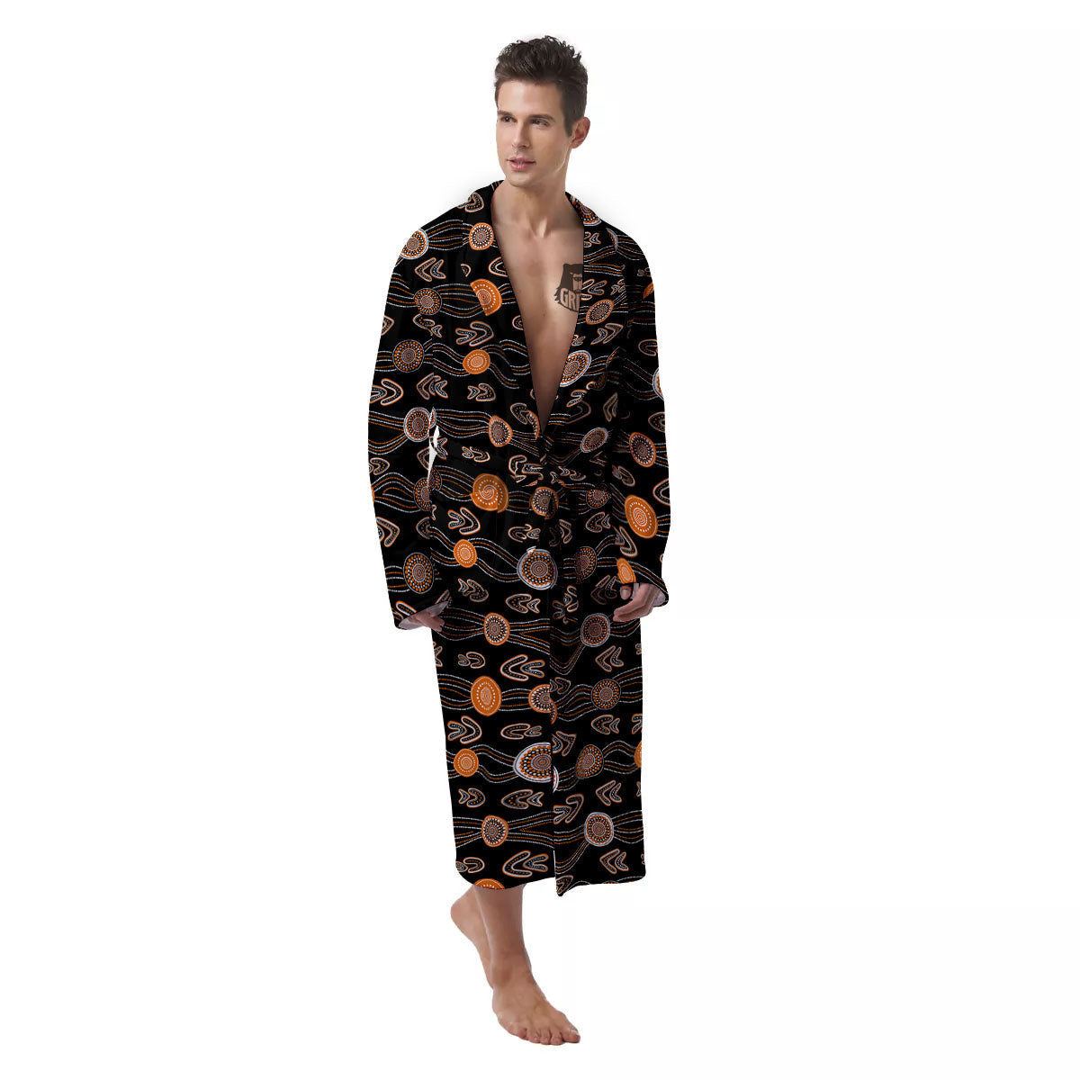 Boomerang Dot Aboriginal Print Men's Robe-grizzshop