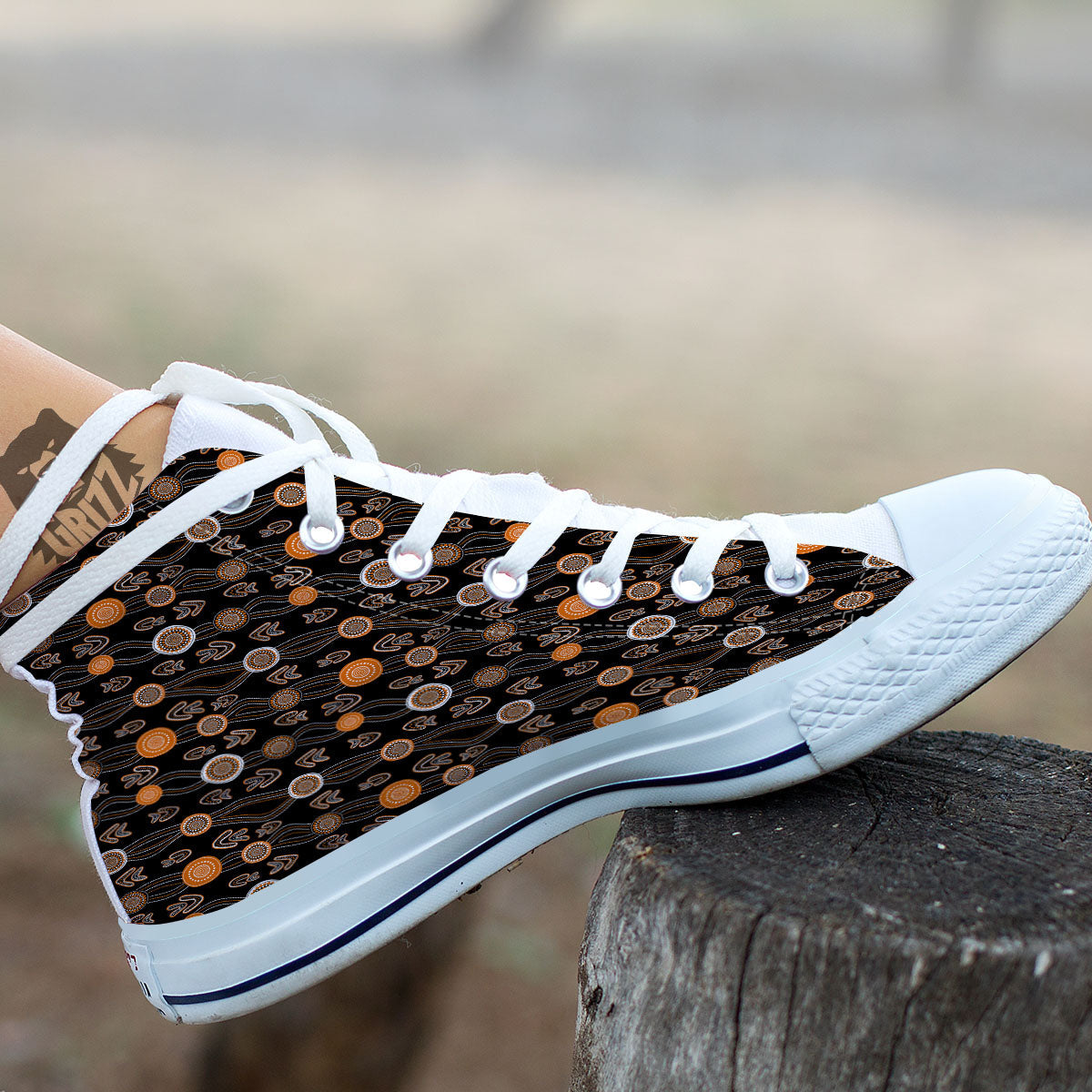 Boomerang Dot Aboriginal Print White High Top Shoes-grizzshop