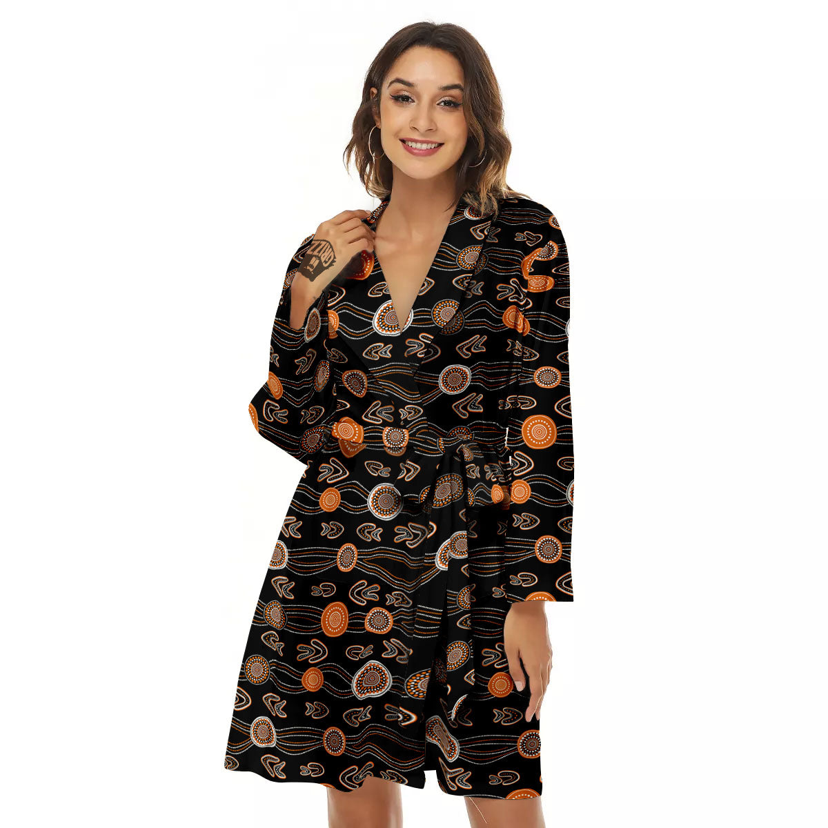 Boomerang Dot Aboriginal Print Women's Robe-grizzshop