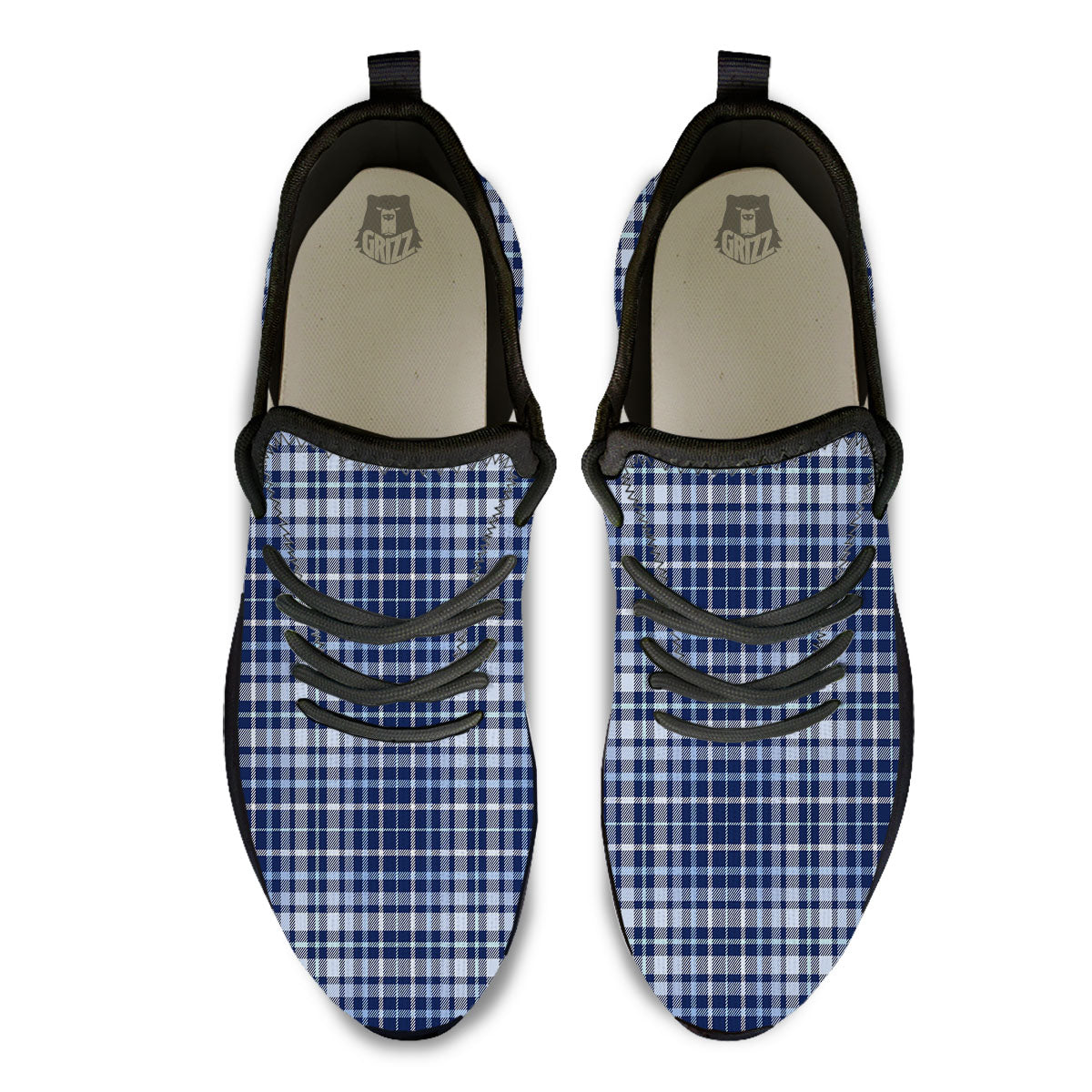 Border Tartan Blue Print Pattern Black Athletic Shoes-grizzshop