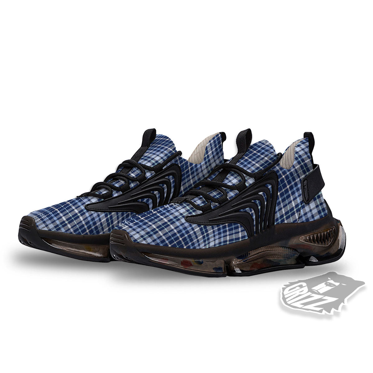 Border Tartan Blue Print Pattern Black Gym Shoes-grizzshop