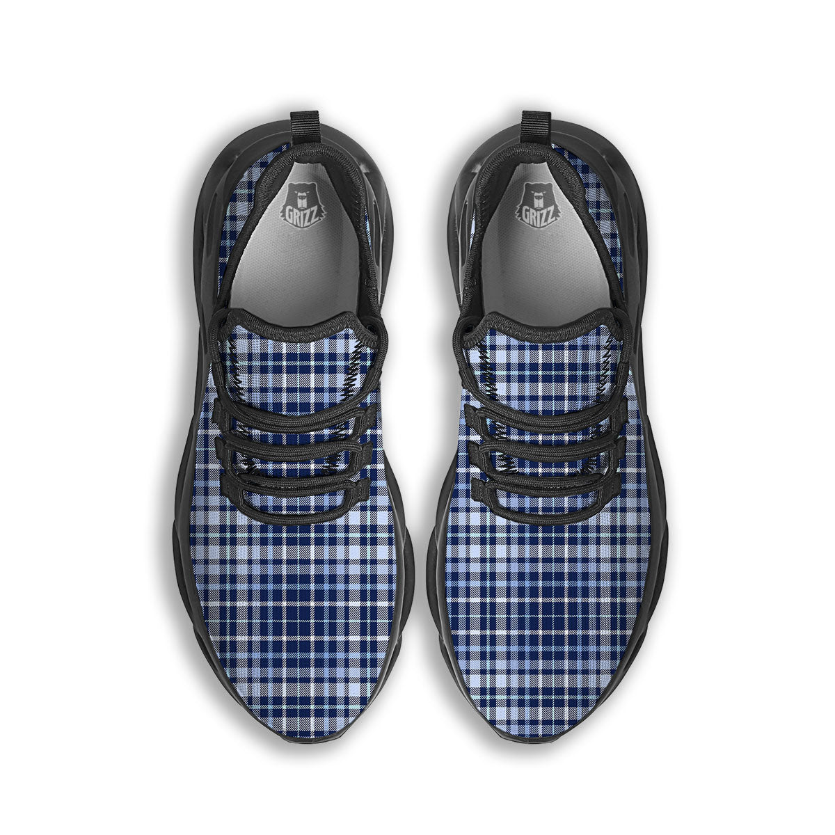 Border Tartan Blue Print Pattern Black Running Shoes-grizzshop