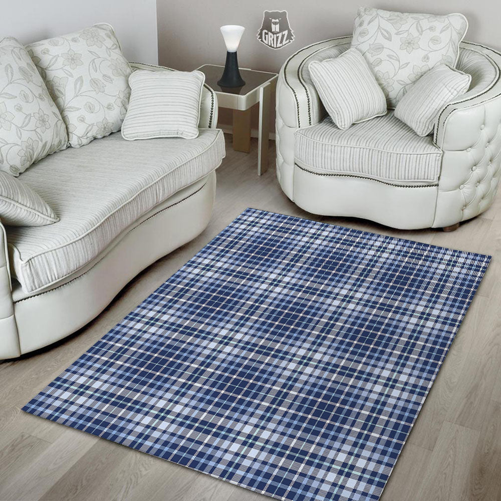 Border Tartan Blue Print Pattern Floor Mat-grizzshop