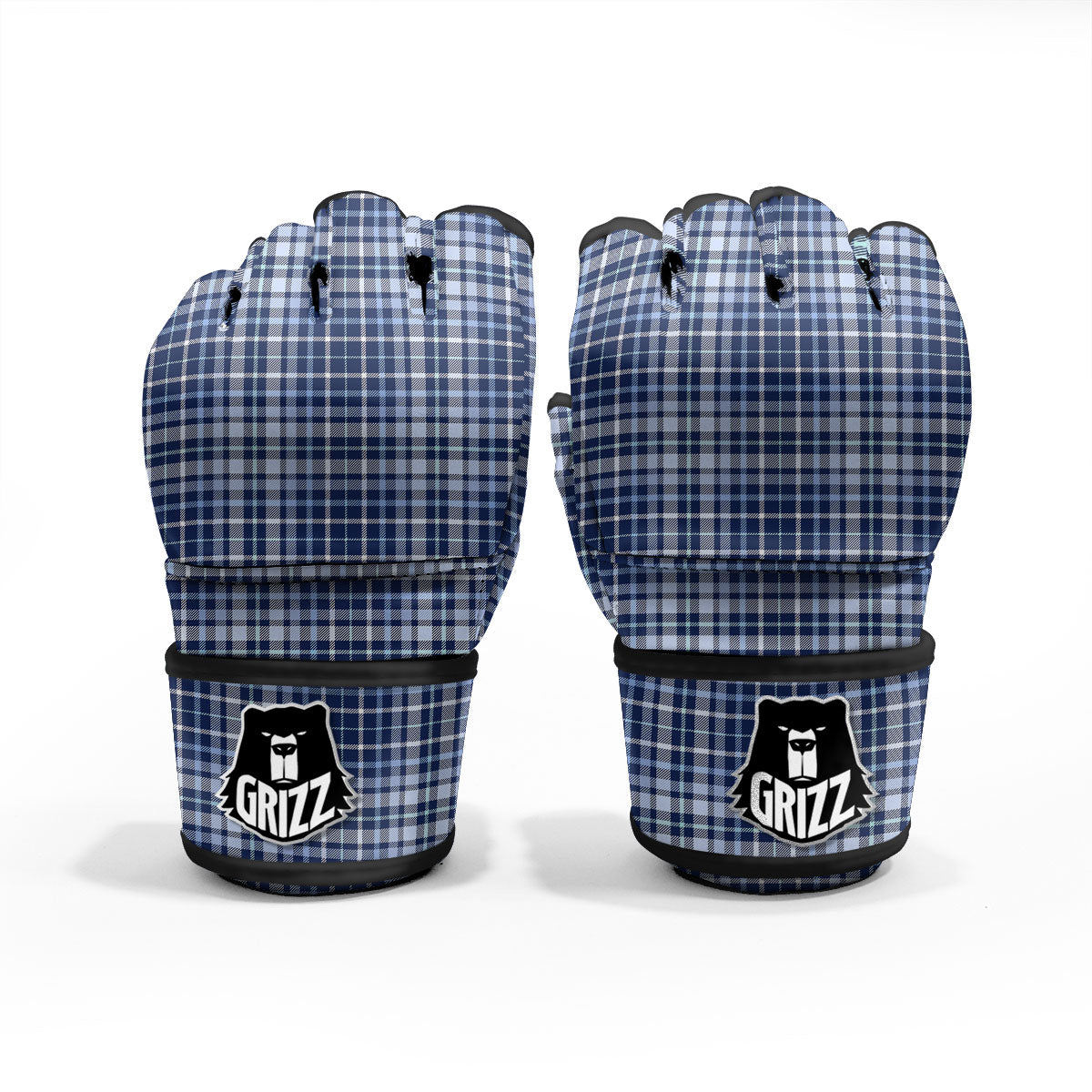 Border Tartan Blue Print Pattern MMA Gloves-grizzshop