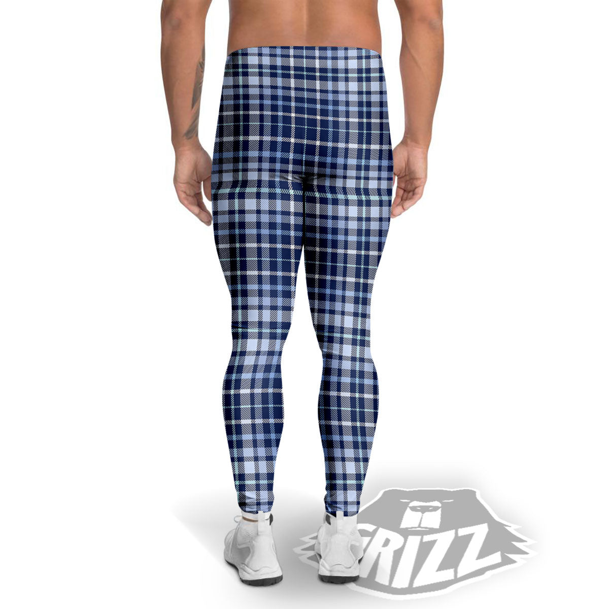 Border Tartan Blue Print Pattern Men's Leggings-grizzshop