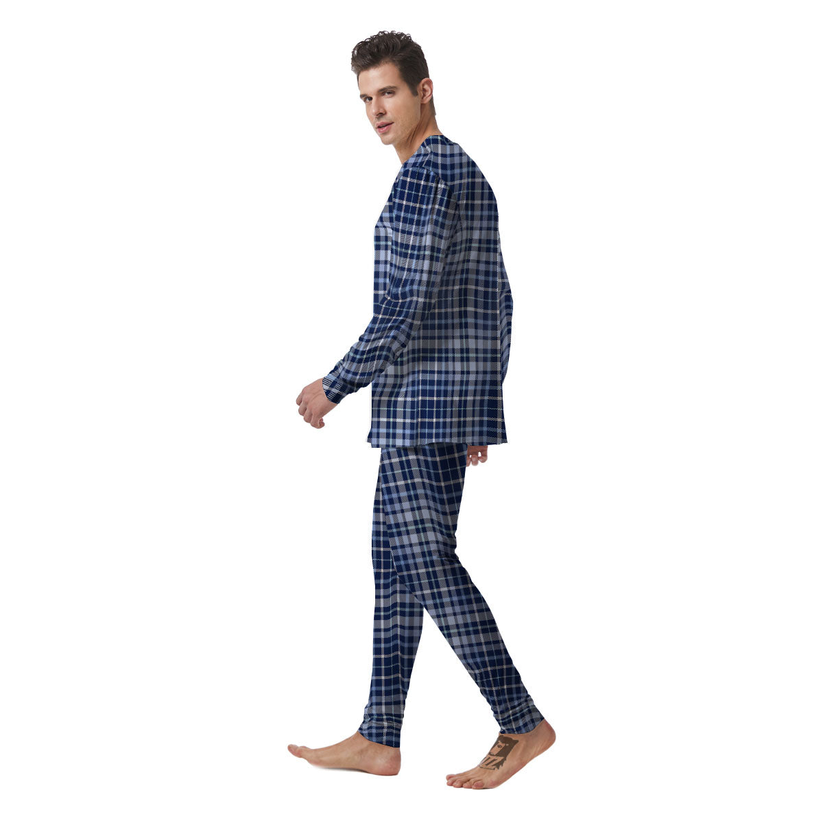 Border Tartan Blue Print Pattern Men's Pajamas-grizzshop