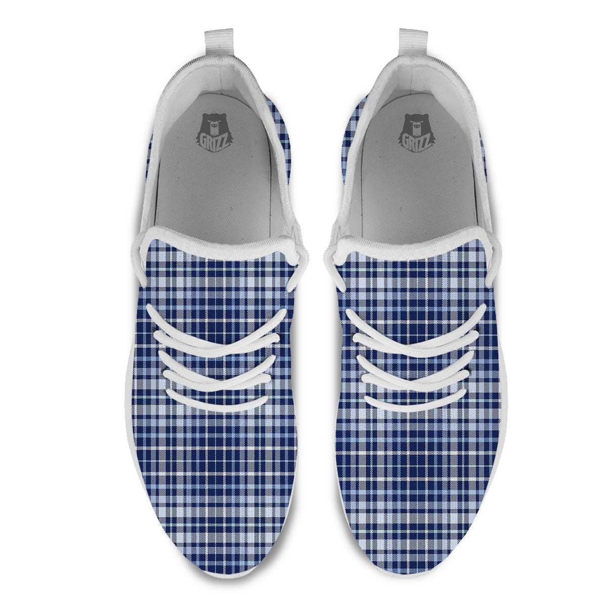 Border Tartan Blue Print Pattern White Athletic Shoes-grizzshop