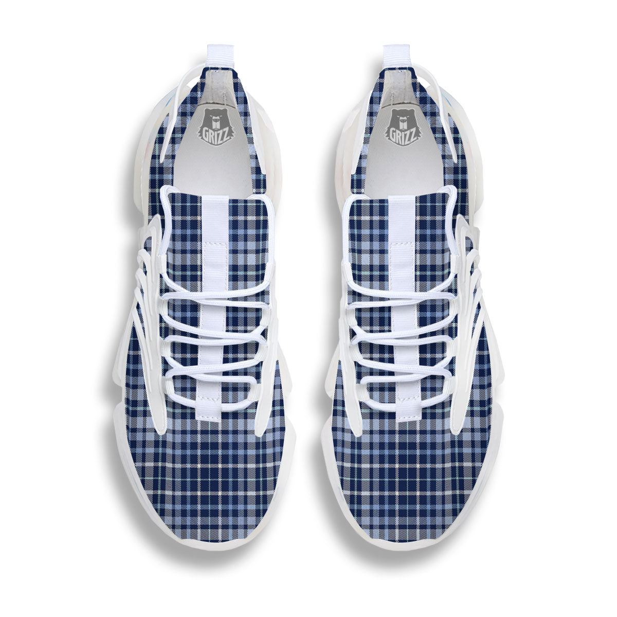 Border Tartan Blue Print Pattern White Gym Shoes-grizzshop