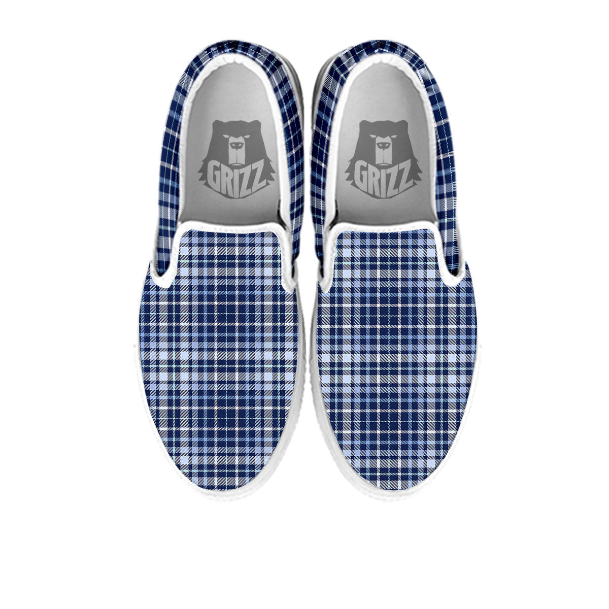 Border Tartan Blue Print Pattern White Slip On Shoes-grizzshop