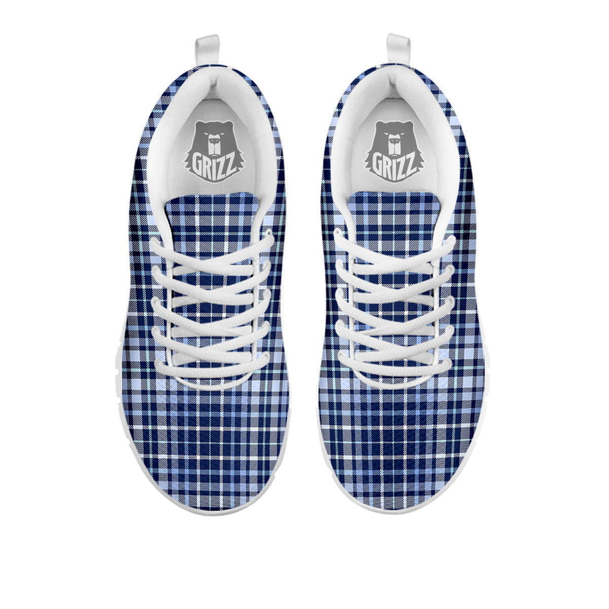Border Tartan Blue Print Pattern White Sneaker-grizzshop