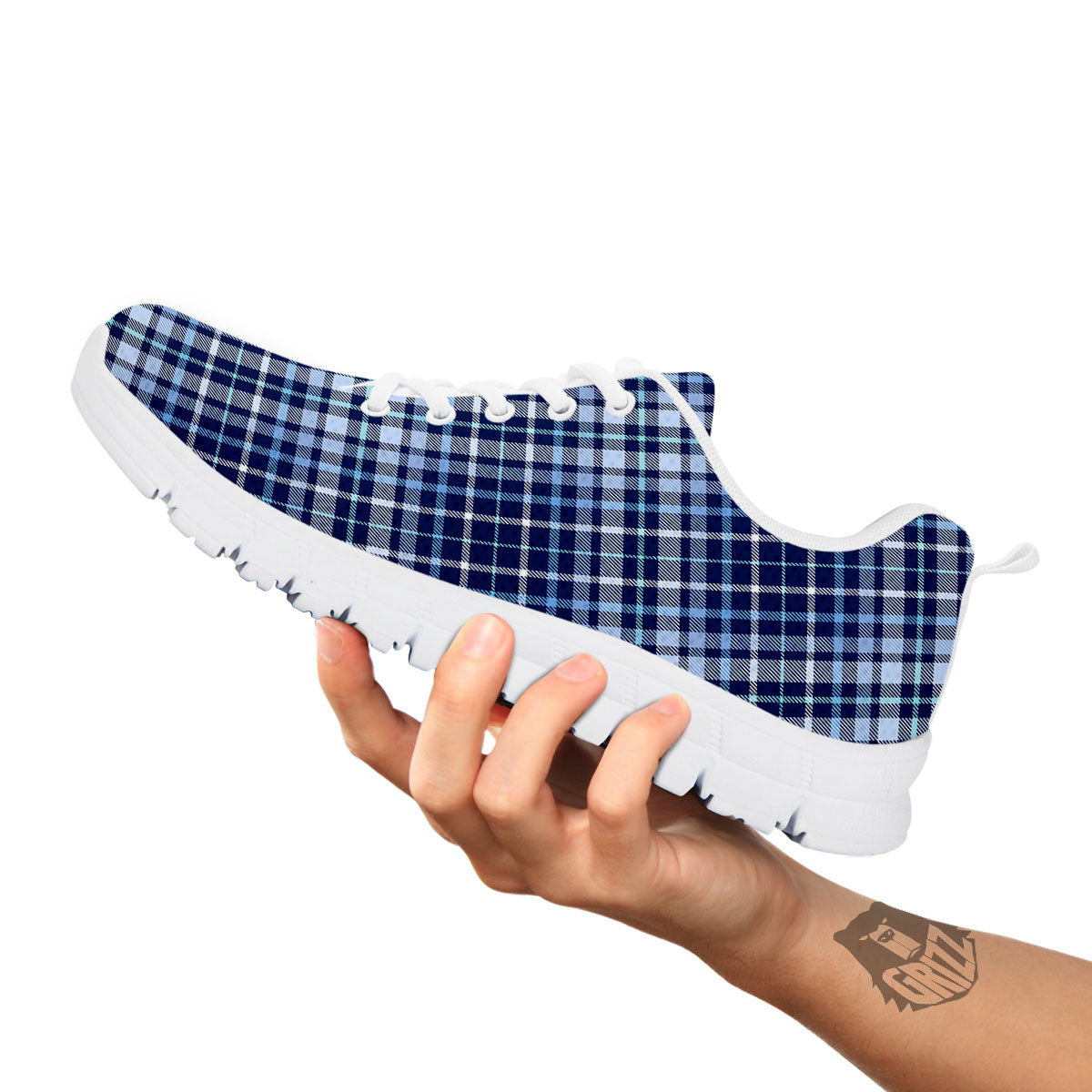 Border Tartan Blue Print Pattern White Sneaker-grizzshop