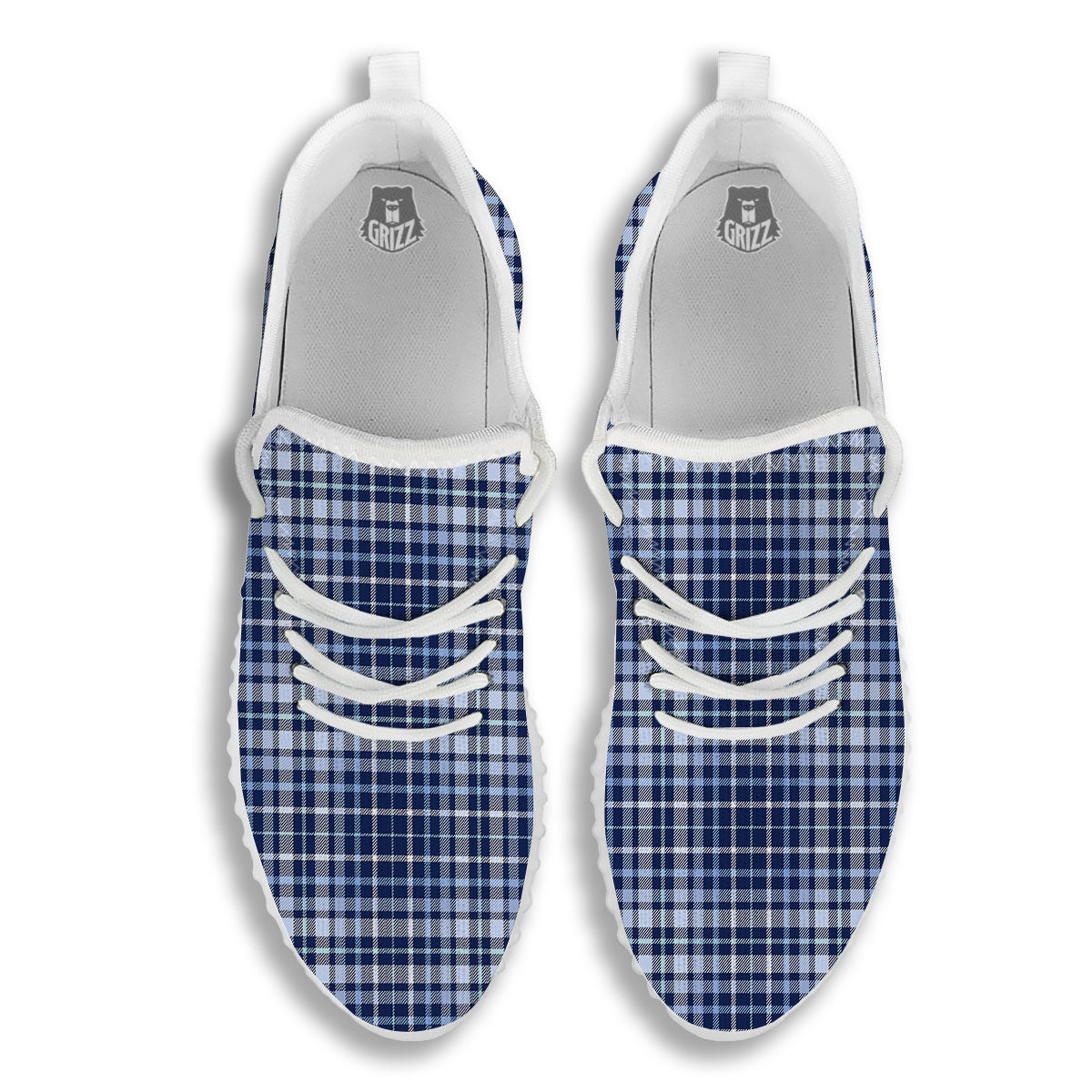 Border Tartan Blue Print Pattern White Walking Shoes-grizzshop