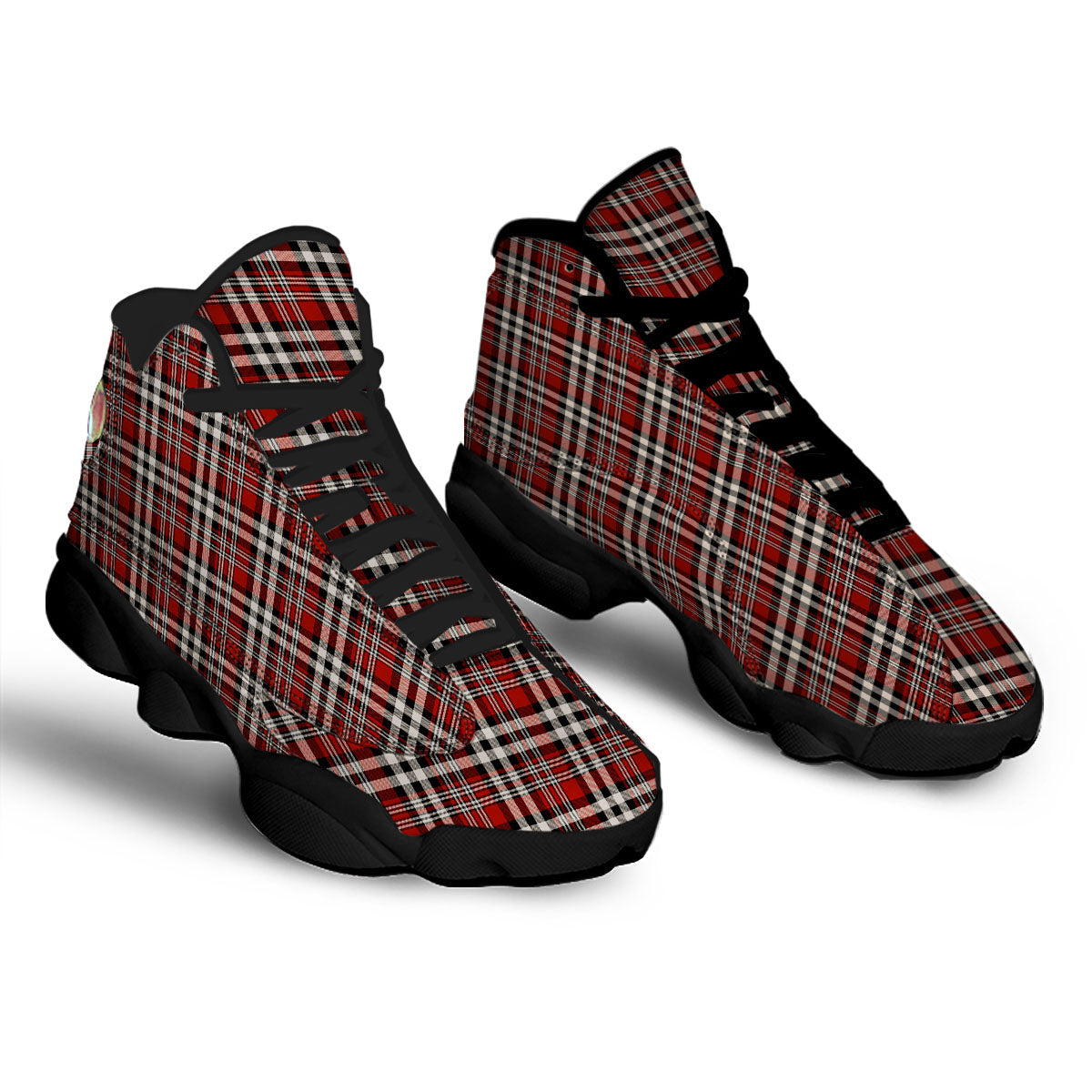 Border Tartan Red Black And White Print Pattern Black Basketball Shoes-grizzshop