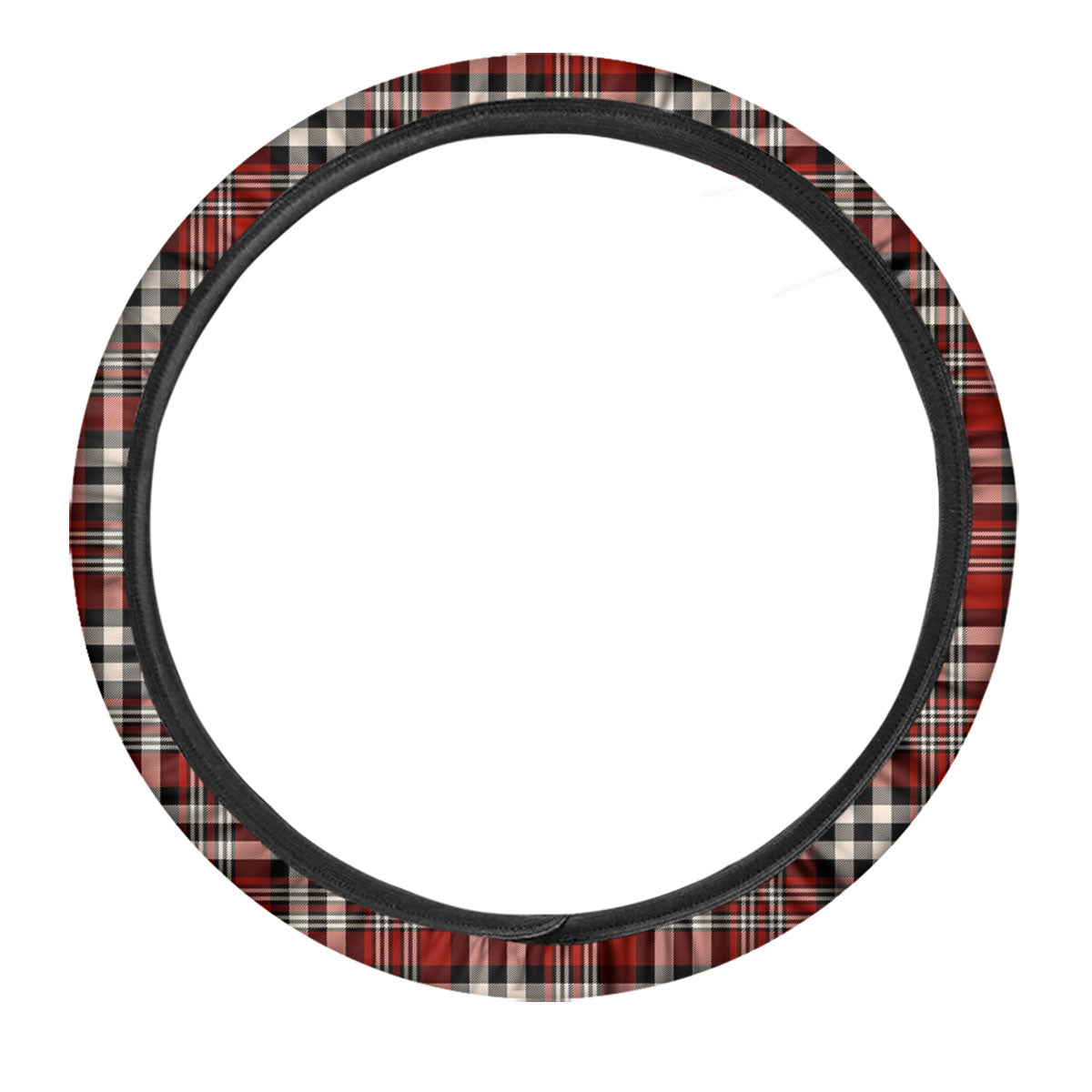 Border Tartan Red Black And White Print Pattern Car Steering Wheel Cover-grizzshop