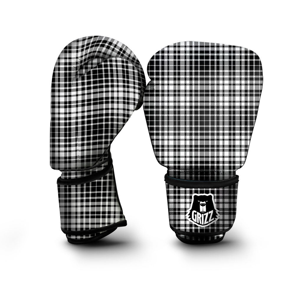 Border Tartan White And Black Print Boxing Gloves-grizzshop