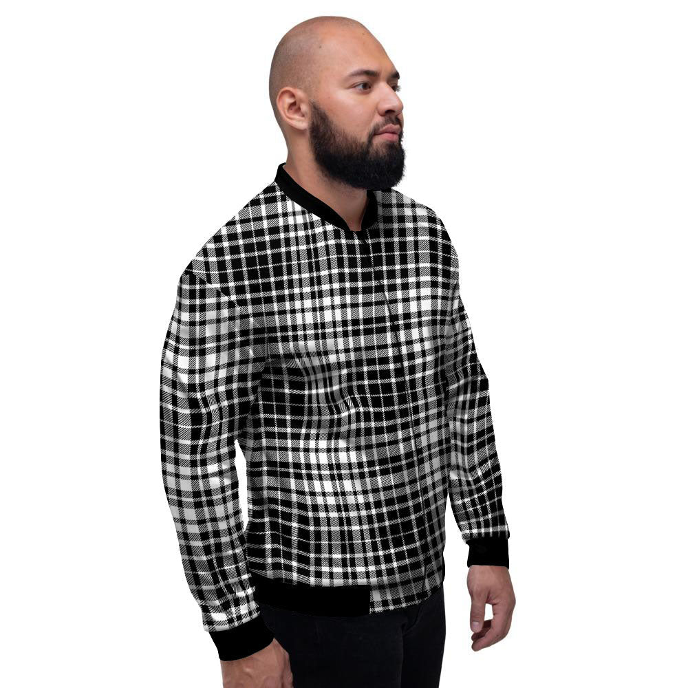 Border Tartan White And Black Print Men's Bomber Jacket-grizzshop
