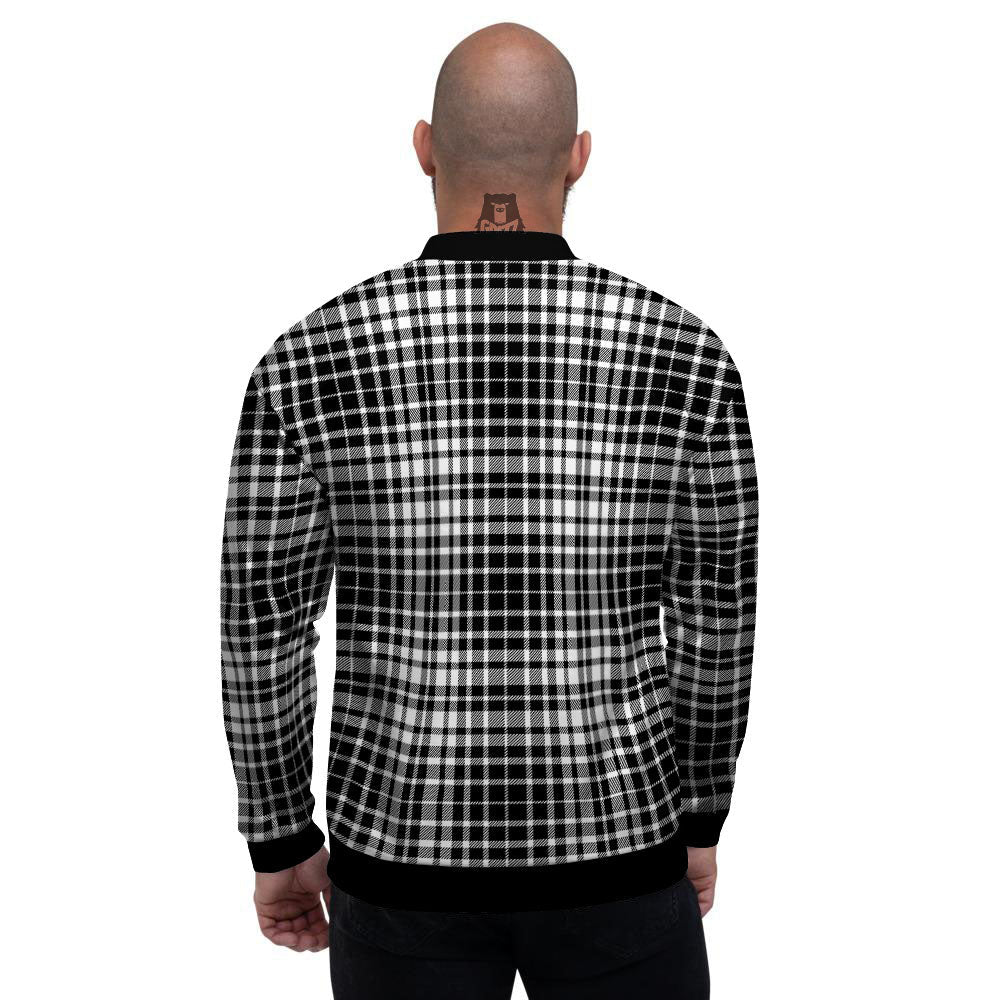 Border Tartan White And Black Print Men's Bomber Jacket-grizzshop