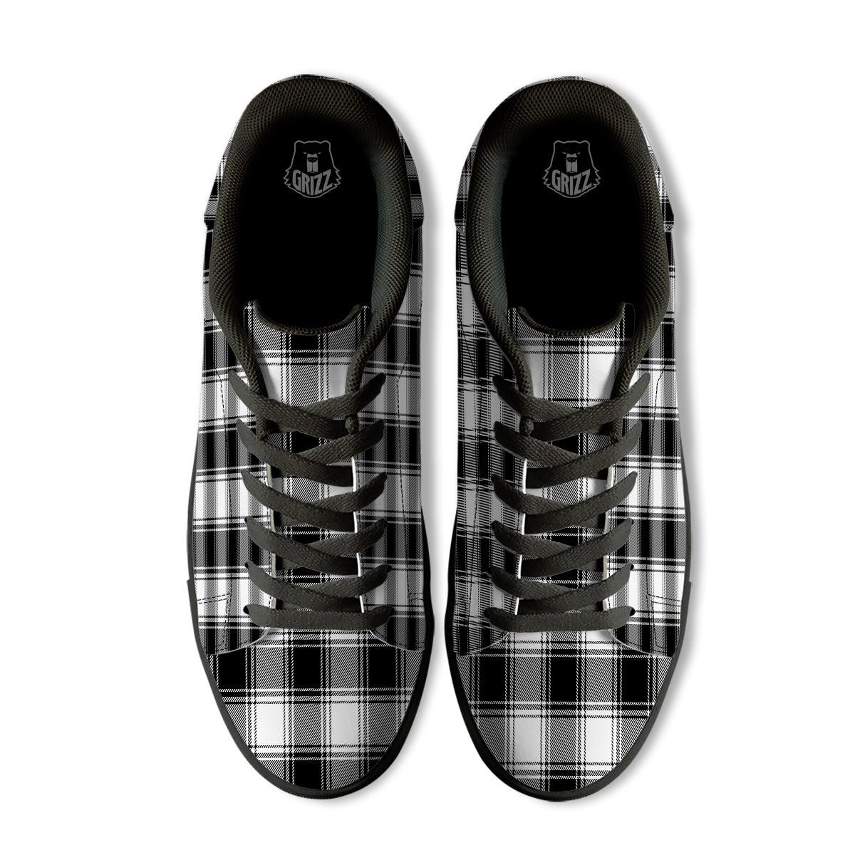Border Tartan White And Black Print Pattern Black Low Top Sneakers-grizzshop