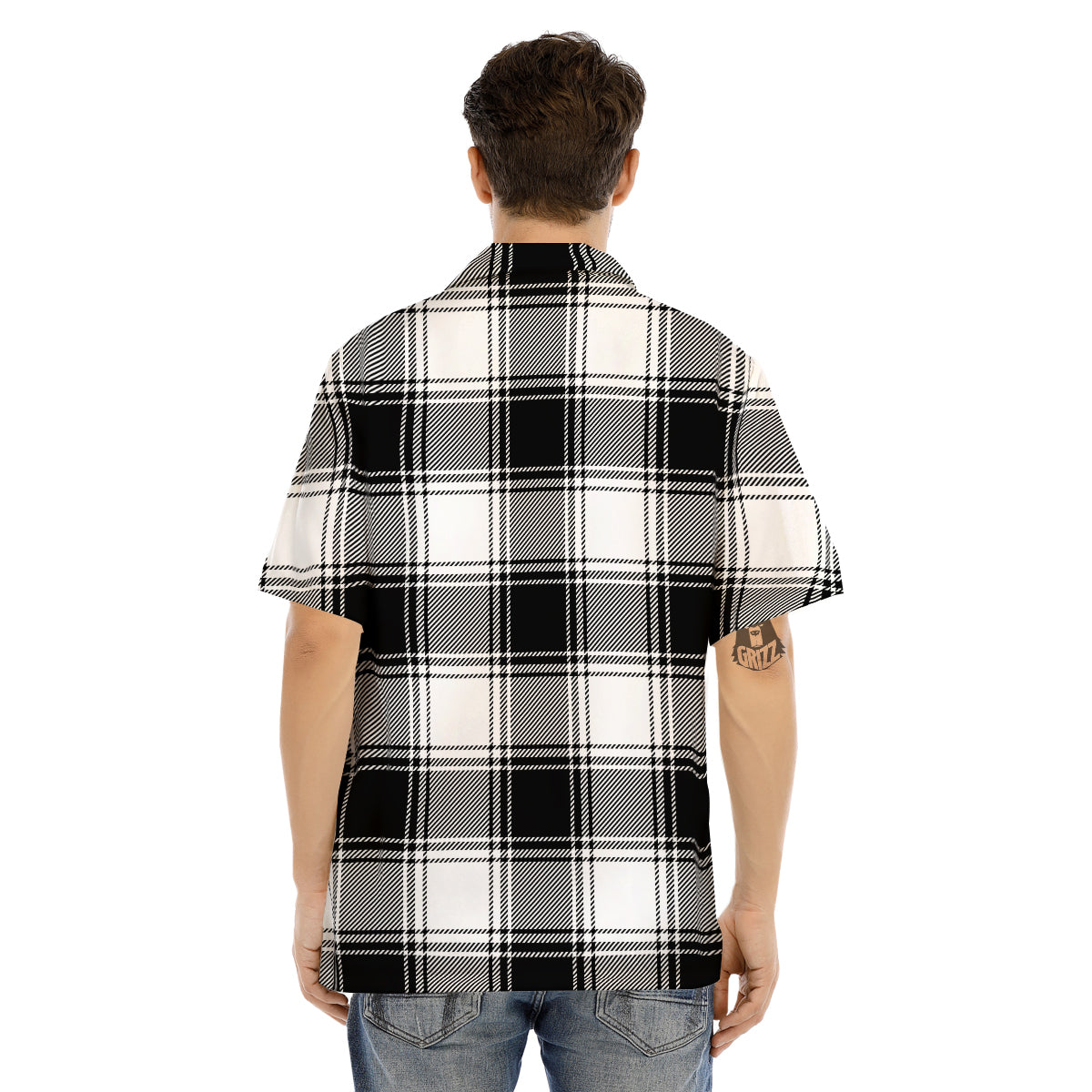 Border Tartan White And Black Print Pattern Men's Hawaiian Shirt-grizzshop