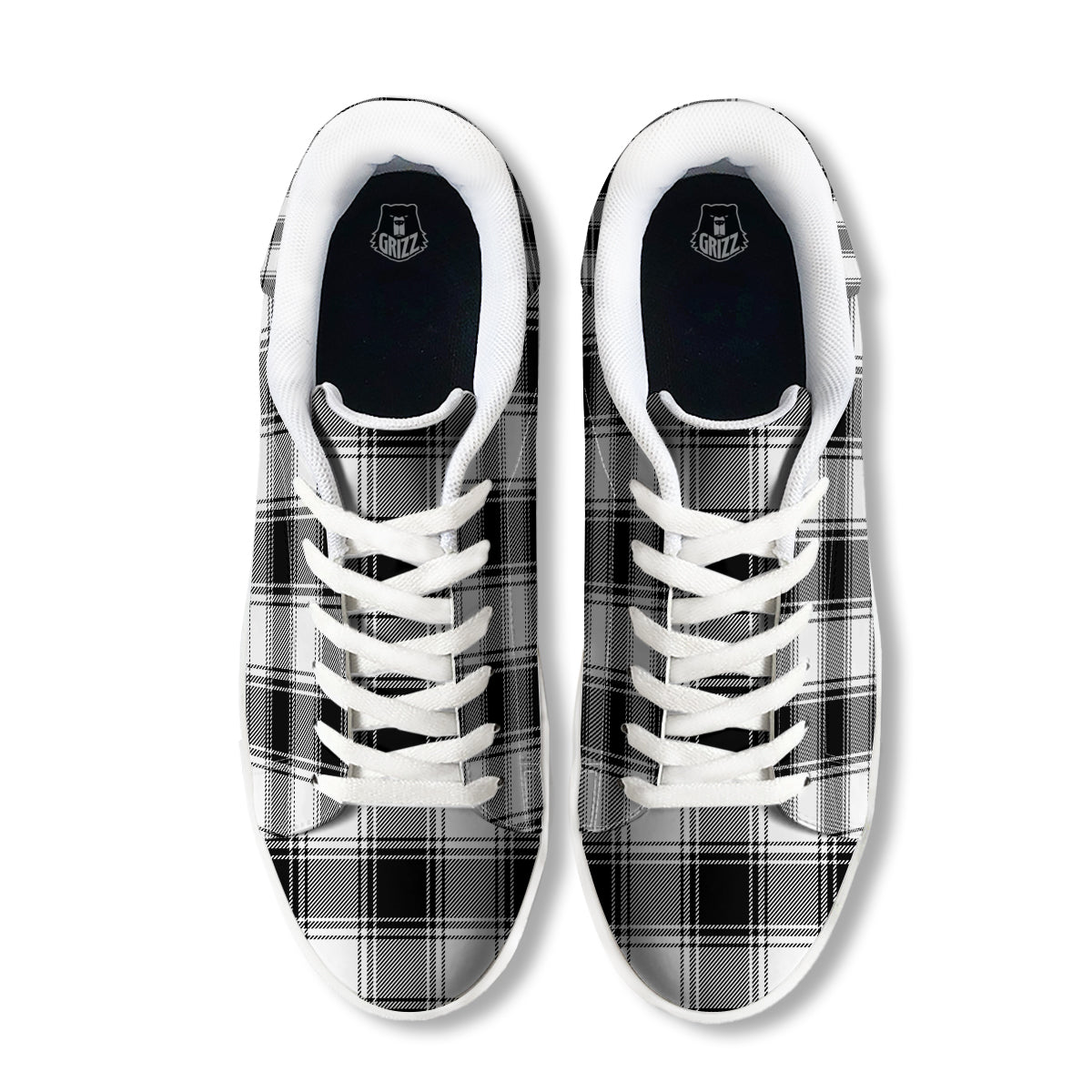 Border Tartan White And Black Print Pattern White Low Top Sneakers-grizzshop
