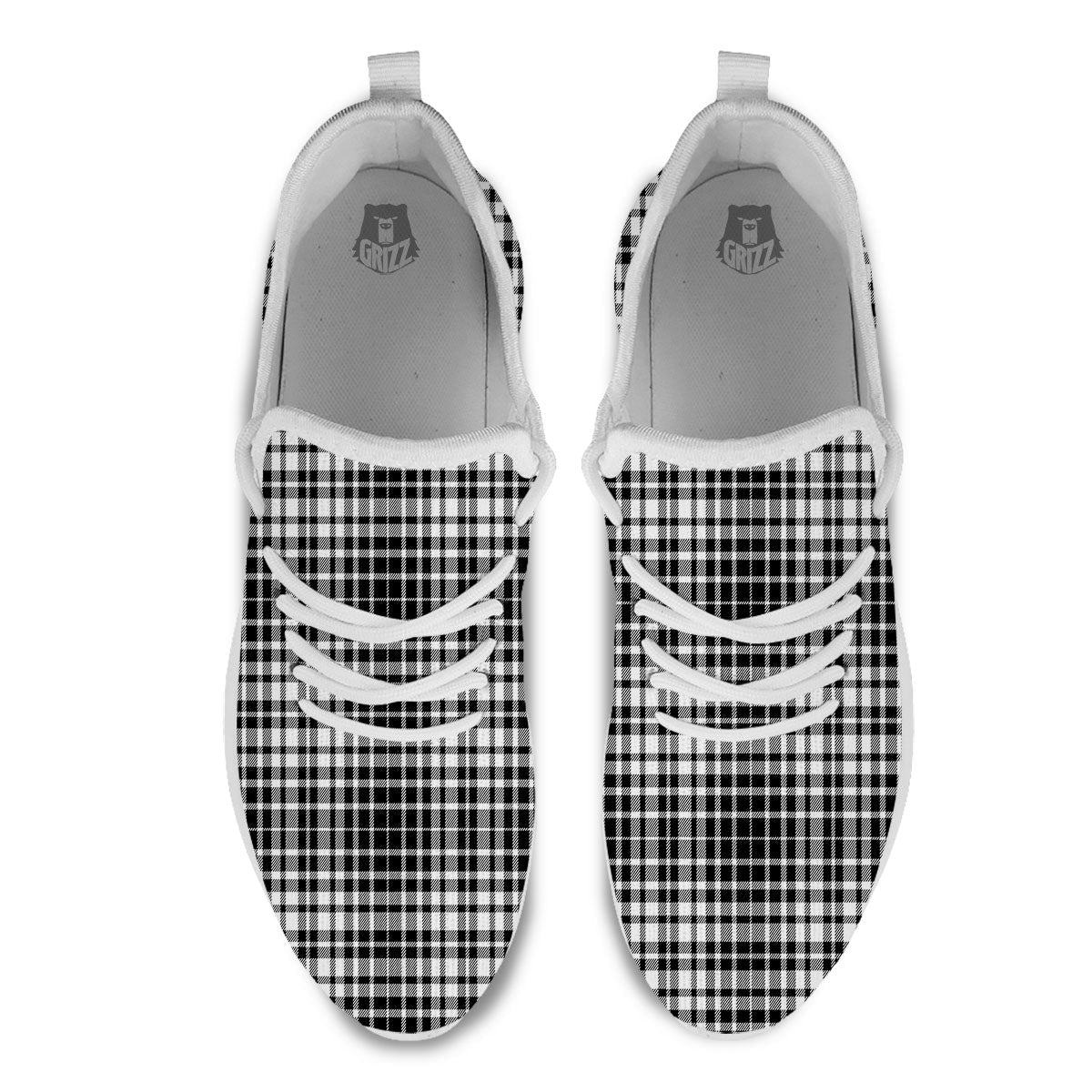 Border Tartan White And Black Print White Athletic Shoes-grizzshop
