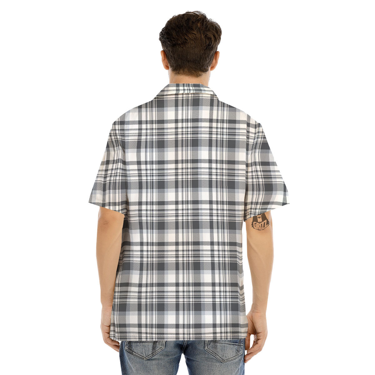 Border Tartan White And Grey Print Men's Hawaiian Shirt-grizzshop
