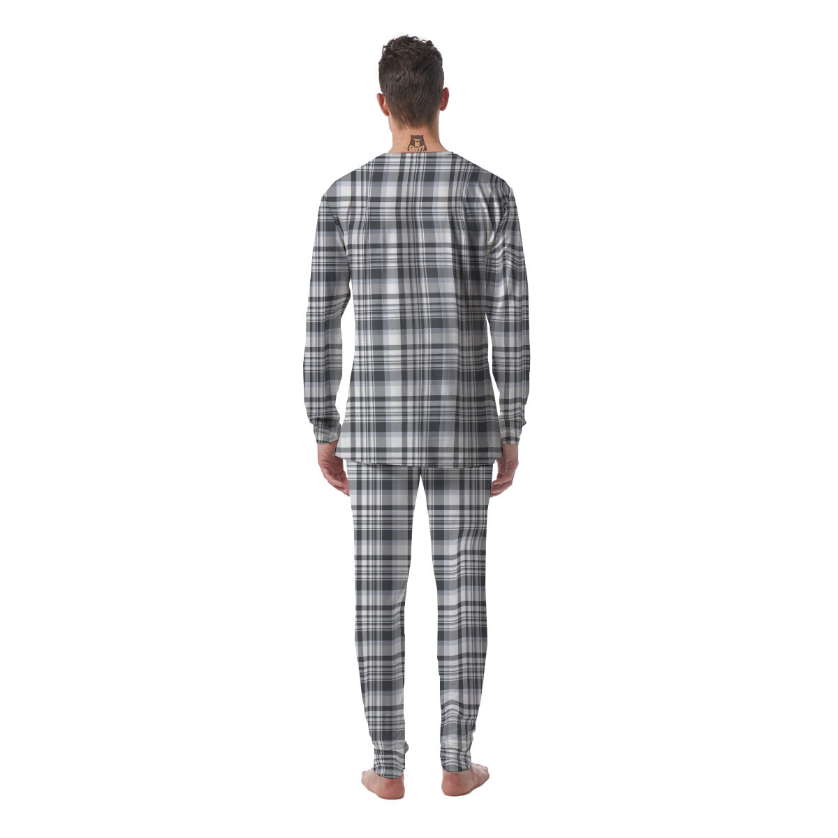 Border Tartan White And Grey Print Men's Pajamas-grizzshop