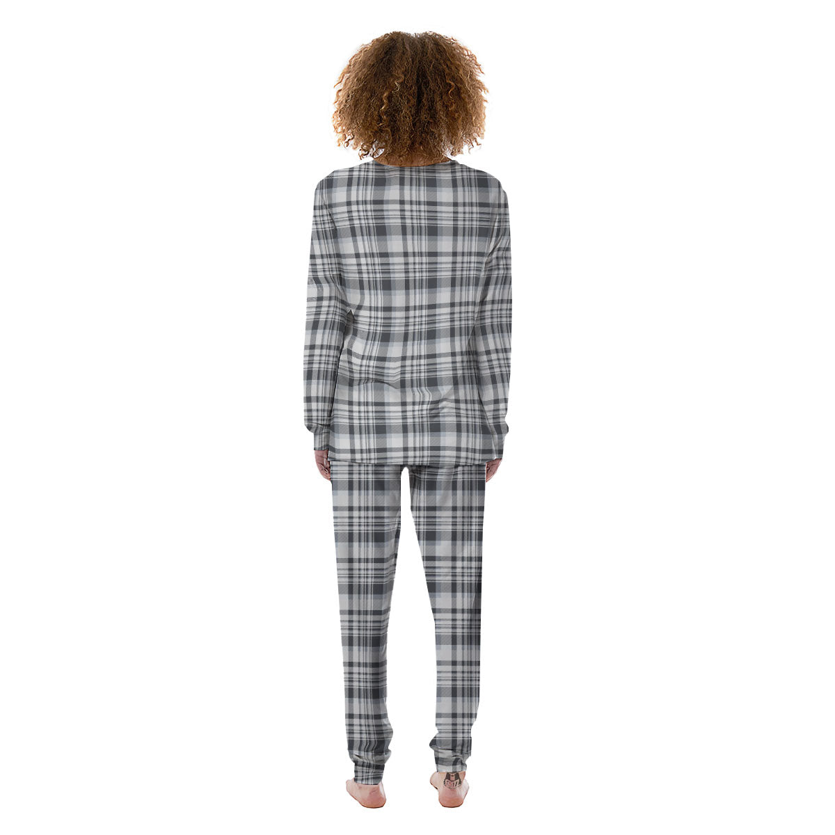 Border Tartan White And Grey Print Women's Pajamas-grizzshop
