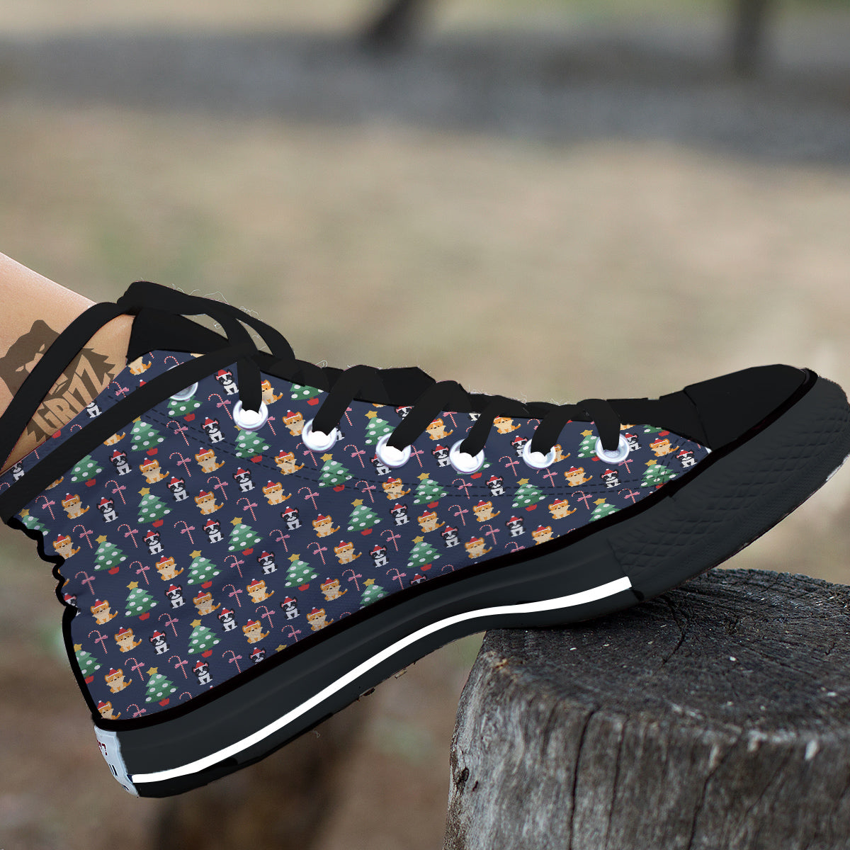 Boston Terrier And Corgi Christmas Print Black High Top Shoes-grizzshop