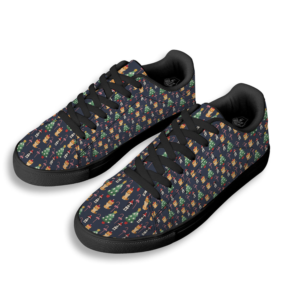Boston Terrier And Corgi Christmas Print Black Low Top Sneakers-grizzshop