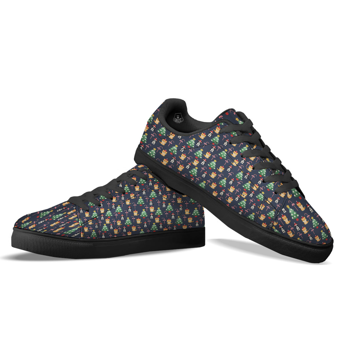 Boston Terrier And Corgi Christmas Print Black Low Top Sneakers-grizzshop