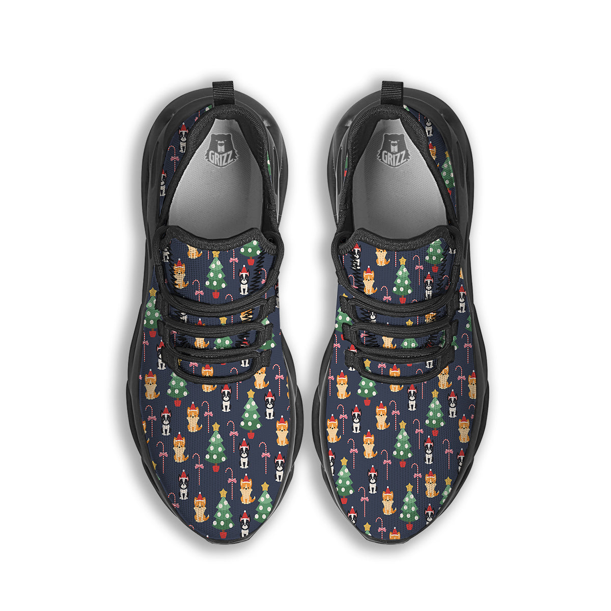 Boston Terrier And Corgi Christmas Print Black Running Shoes-grizzshop