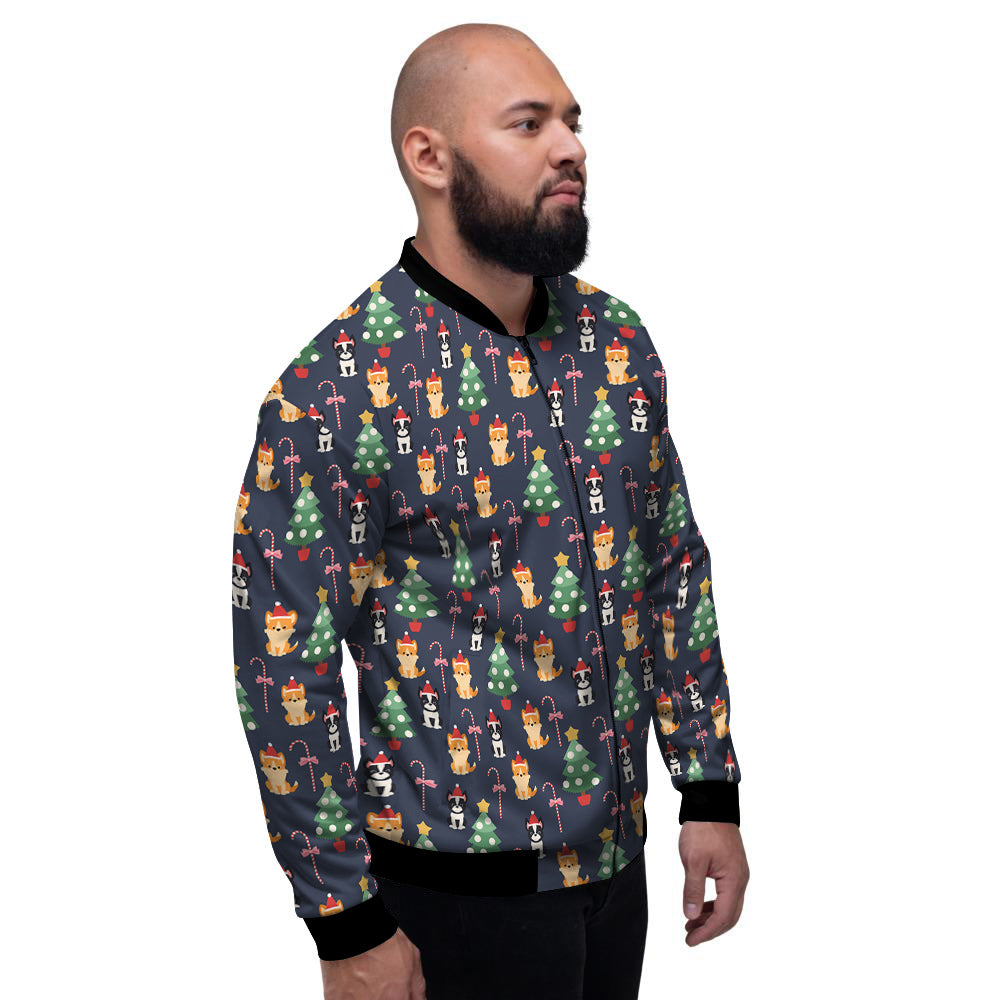 Boston Terrier And Corgi Christmas Print Men's Bomber Jacket-grizzshop