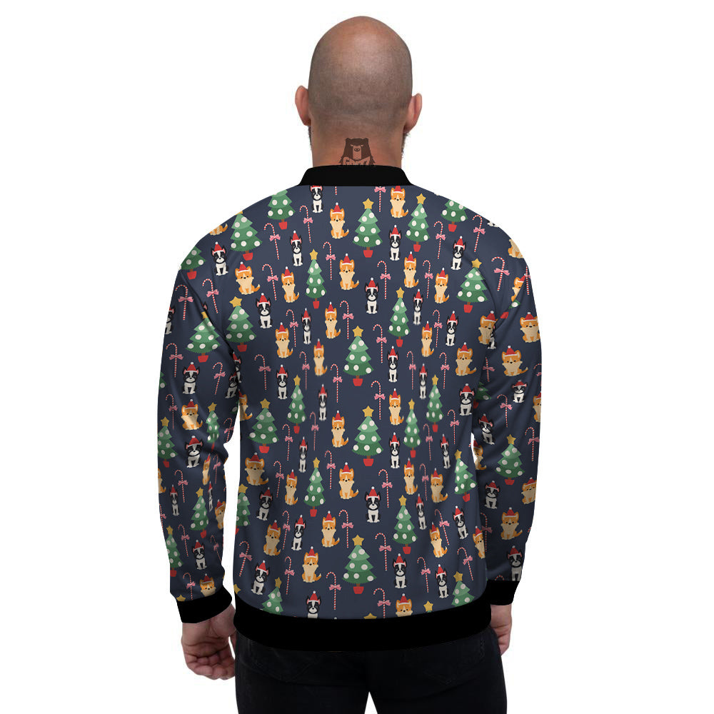 Boston Terrier And Corgi Christmas Print Men's Bomber Jacket-grizzshop