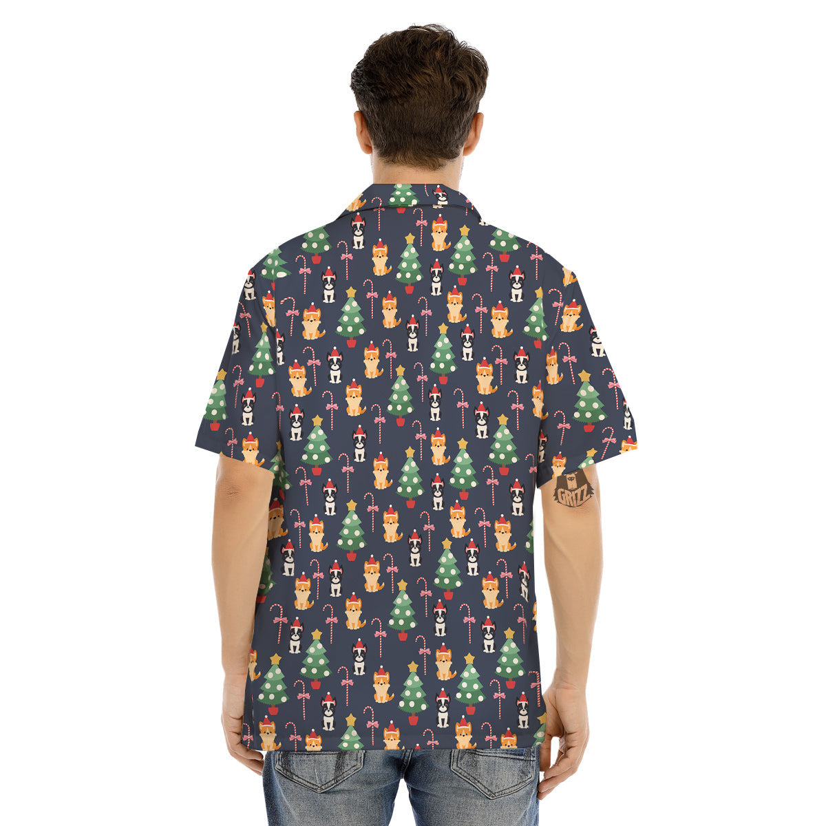 Boston Terrier And Corgi Christmas Print Men's Hawaiian Shirt-grizzshop
