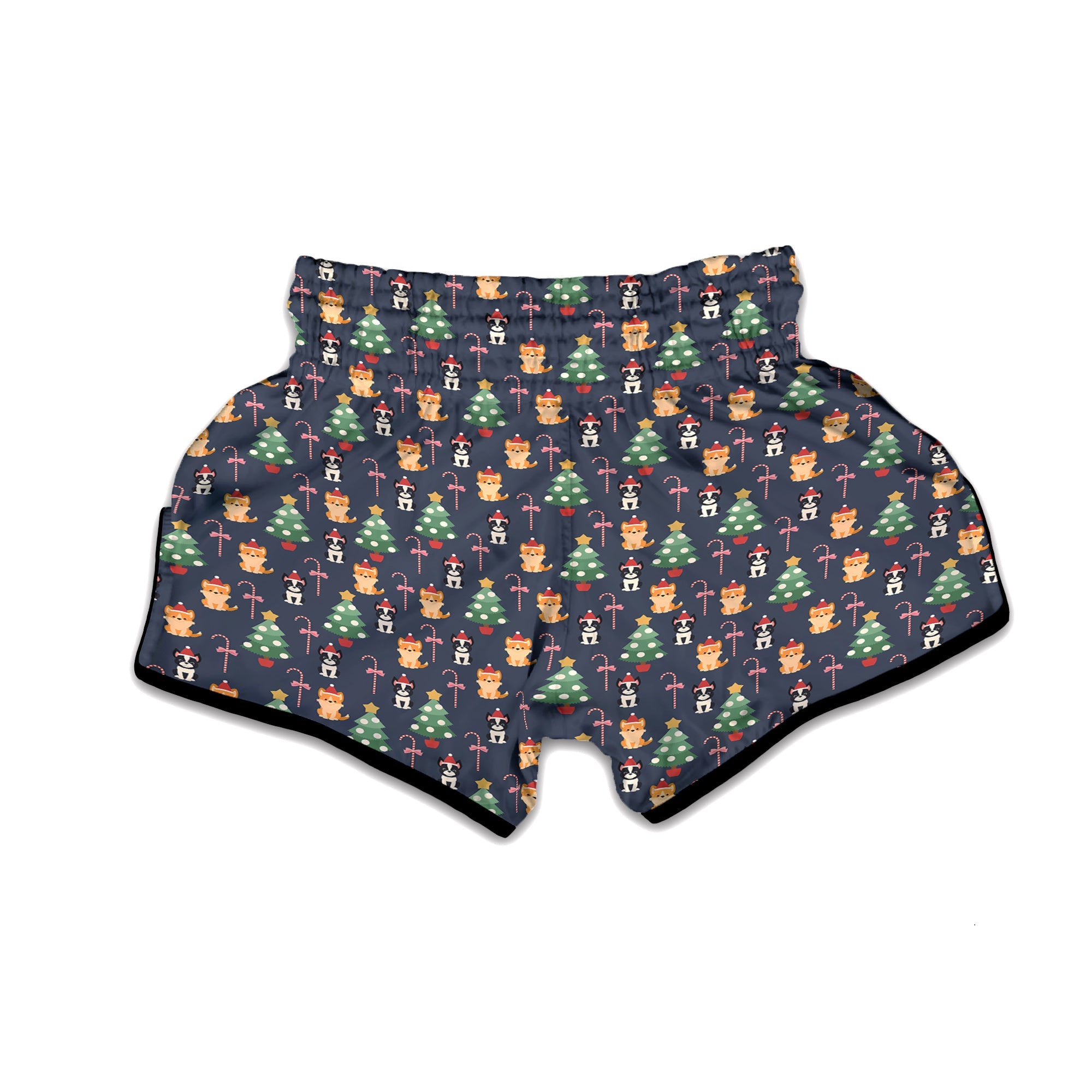 Boston Terrier And Corgi Christmas Print Muay Thai Boxing Shorts-grizzshop