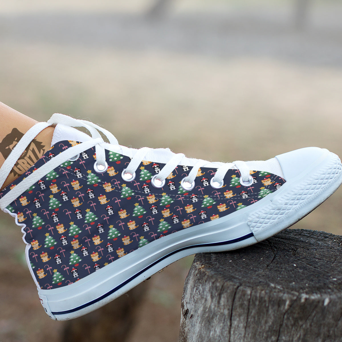 Boston Terrier And Corgi Christmas Print White High Top Shoes-grizzshop