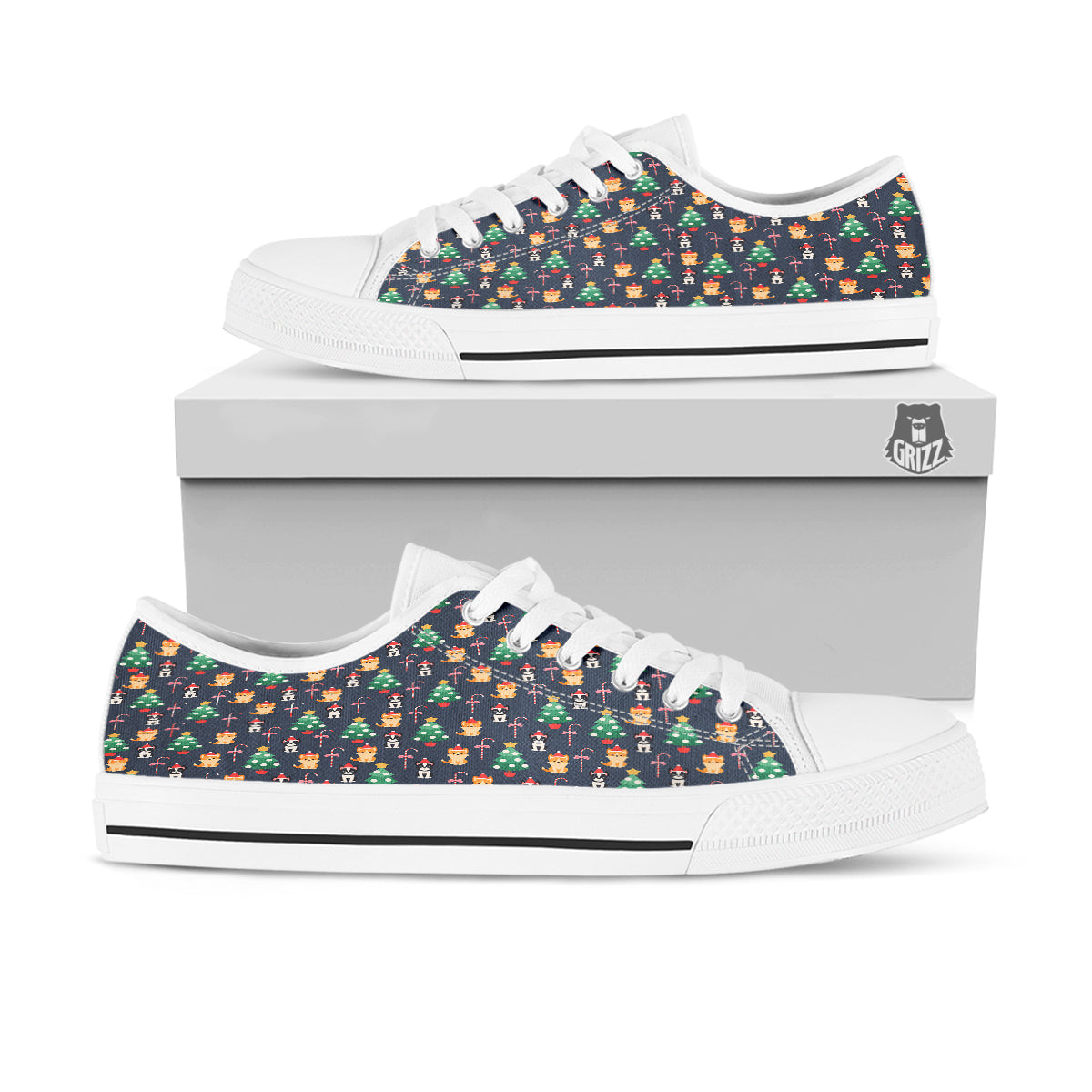 Boston Terrier And Corgi Christmas Print White Low Top Shoes-grizzshop