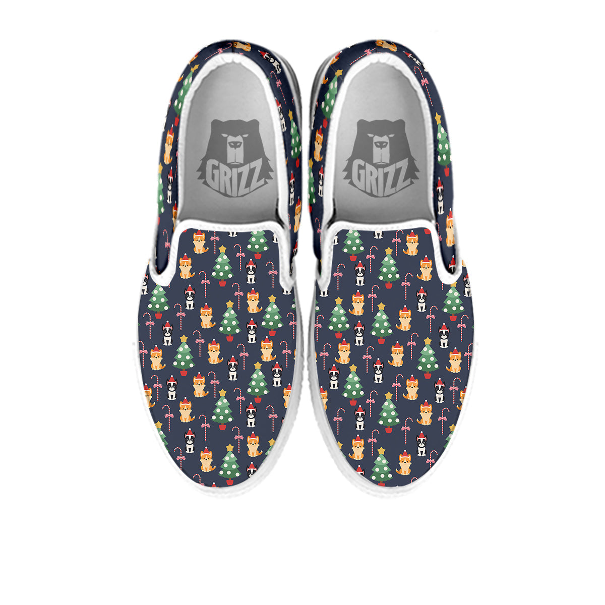 Boston Terrier And Corgi Christmas Print White Slip On Shoes-grizzshop