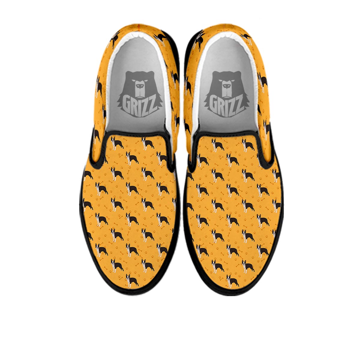 Boston Terrier Cartoon Print Pattern Black Slip On Shoes-grizzshop