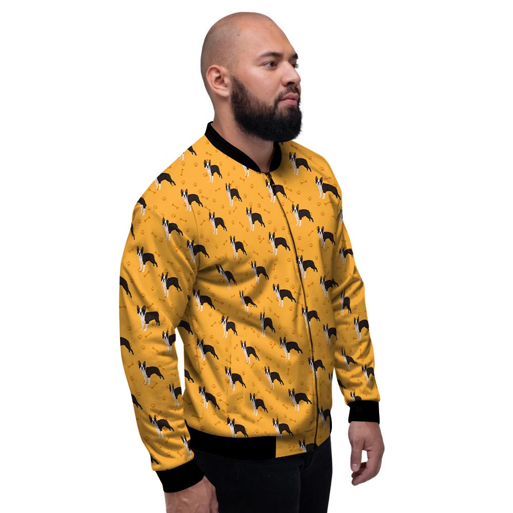 Boston Terrier Cartoon Print Pattern Men's Bomber Jacket-grizzshop
